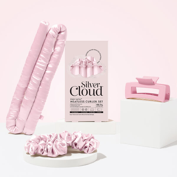 Silver Cloud Pink Satin Heatless Curler set