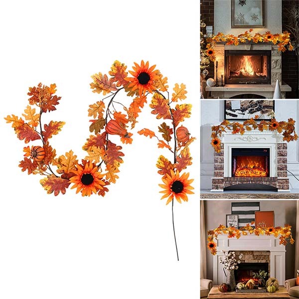 Livingandhome Sunflower Autumn Garland with Lights