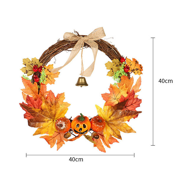 Livingandhome Artificial Pumpkin Maple Leaves Wreath