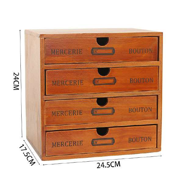 Livingandhome Rustic 4-Drawer Wooden Organizer Box