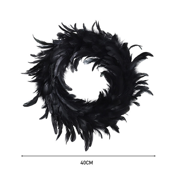 Livingandhome Black Feather Wreath with Lights