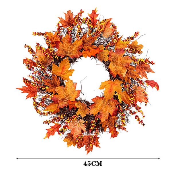 Livingandhome Lighted Maple Leaves Rattan Wreath