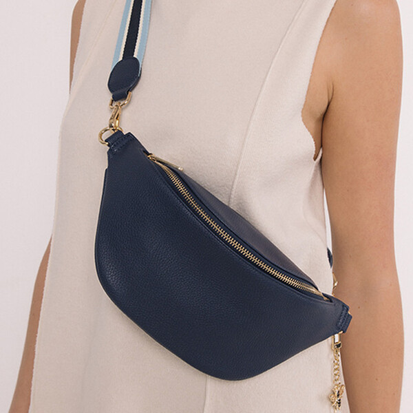 Alice Wheeler Navy Banana Bag