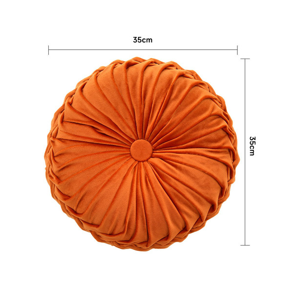 Livingandhome Round Pleated Pumpkin Velvet Cushion 35cm