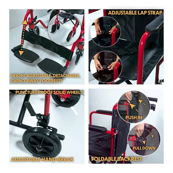 Aidapt Aluminium Transport Wheelchair Red