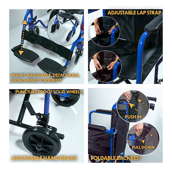 Aidapt Aluminium Transport Wheelchair Blue