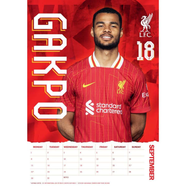 Liverpool FC 2025 A3 Wall Calendar