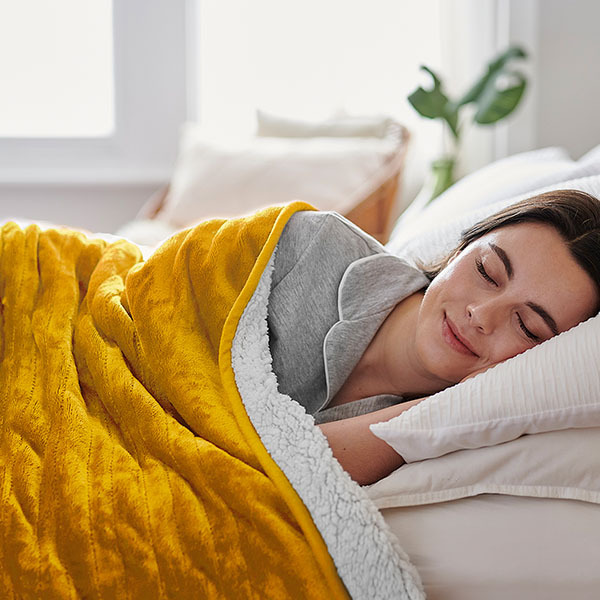 Cosi Home Fleece & Sherpa Electric Heated Throw - Mustard