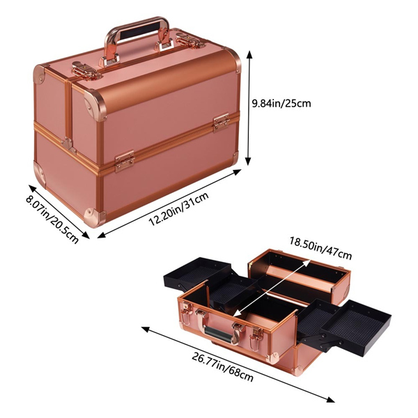 Livingandhome Professional Aluminum Makeup Box Rose Gold