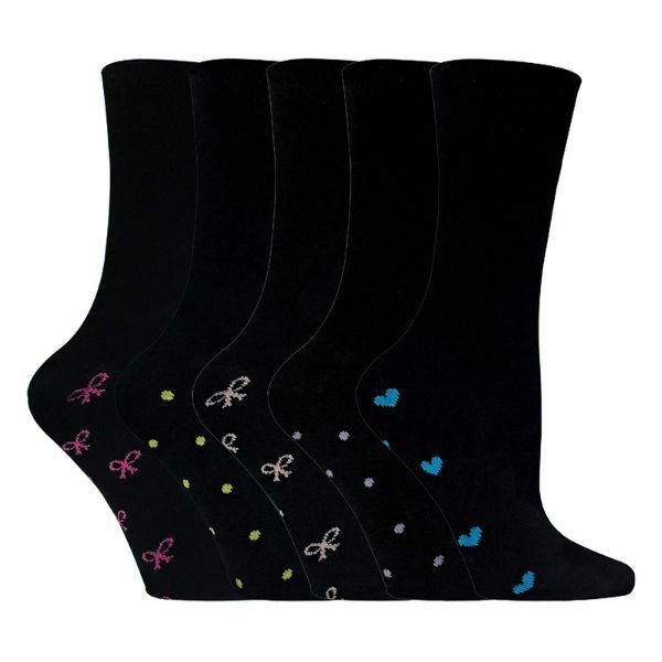 Sock Snob 5 Pairs Ladies Black Heart Cotton Socks 4-8 UK