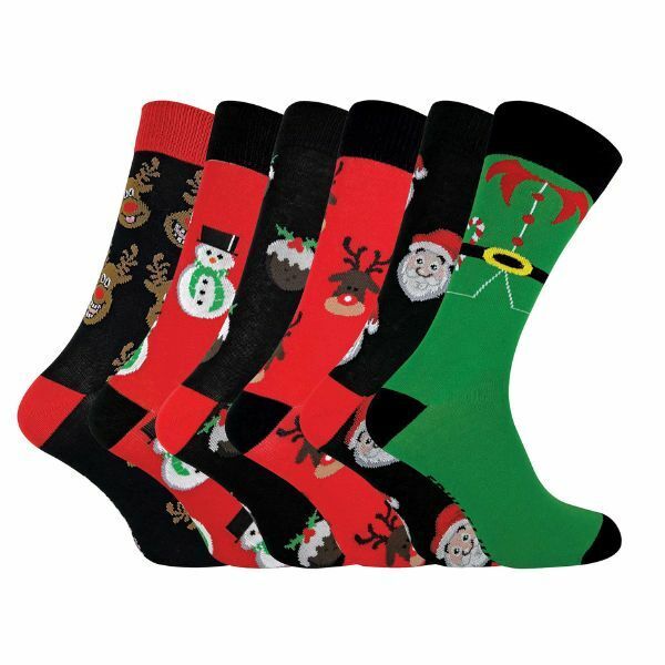 Sock Snob 6 Pairs Mens Novelty Cotton Xmas Socks 6-11 UK