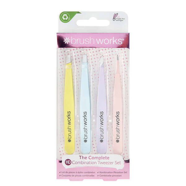 Brushworks 4 Piece Combination Tweezer Set - Mixed