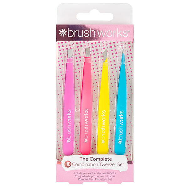 Brushworks 4 Piece Combination Tweezer Set - Neon