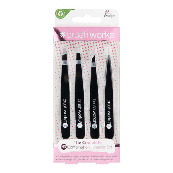 Brushworks 4 Piece Combination Tweezer Set - Black