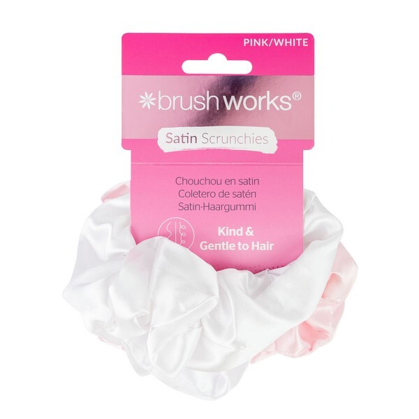 Brushworks Pink & White Satin Scrunchies (Pack of 4)