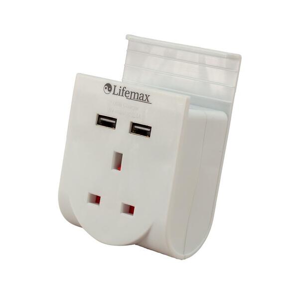 Lifemax Plug Through USB Charge, 2.5A rated, Charging Shelf