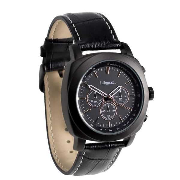 Lifemax Talking Atomic Watch, Black, Leather Strap