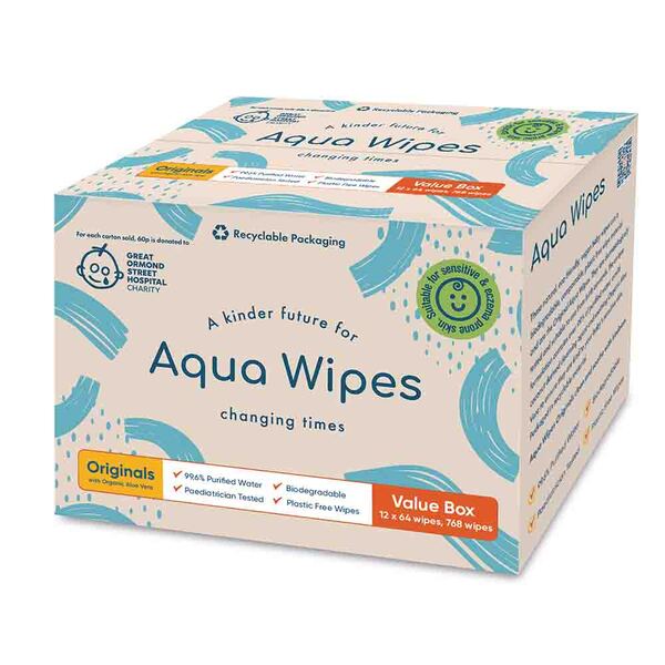 Aqua Wipes Original Printed Carton, 12 Packs