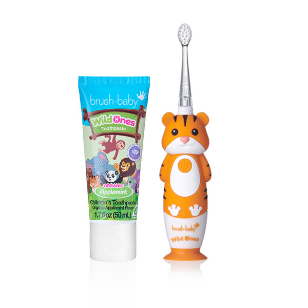 Brush Baby WildOnes™ Tiger Toothbrush & Applemint Toothpaste