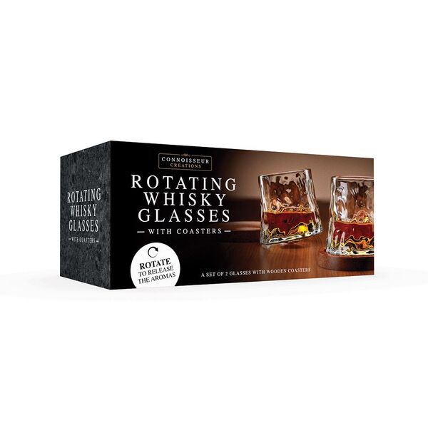 Rotating Whisky Glasses with Coaster Set of 2