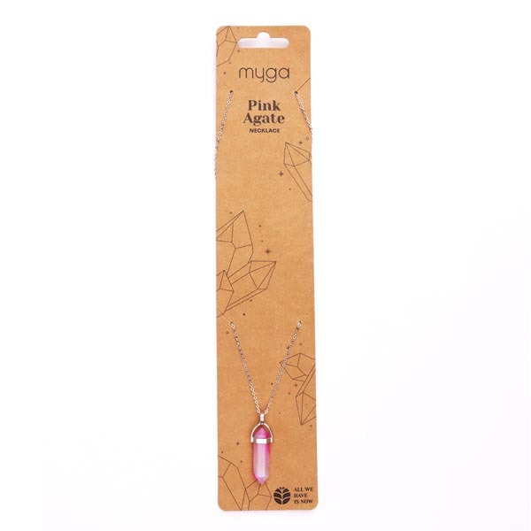 Myga Silver Plated Necklace - Pink Agate Pendant