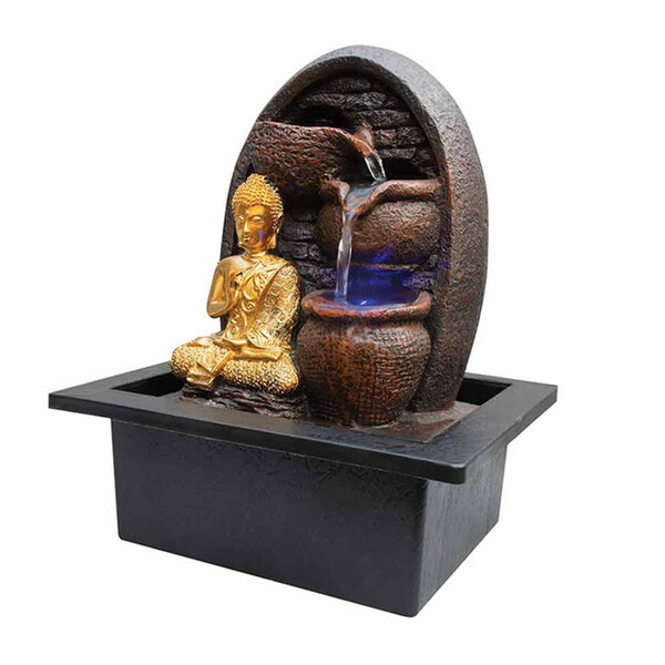 Wellbeing Golden Buddha Water Fountain with Cascading Bowls