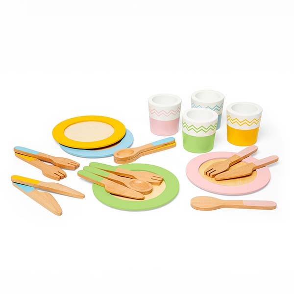 Bigjigs Toys Wooden 20 Piece Dinner Service Set