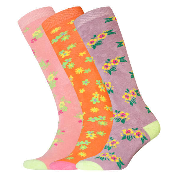 Womens Floral Wellington Socks (Pack Of 3) (UK 4-7)