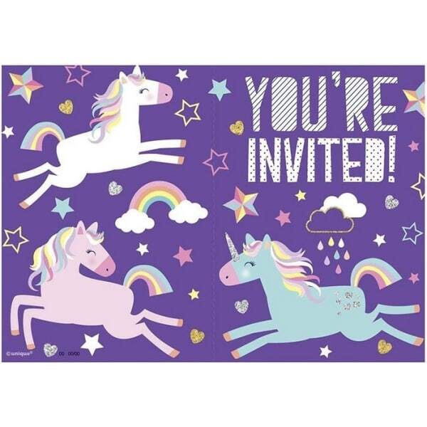 Unique Party Stars & Unicorn Invitations (Pack of 8)