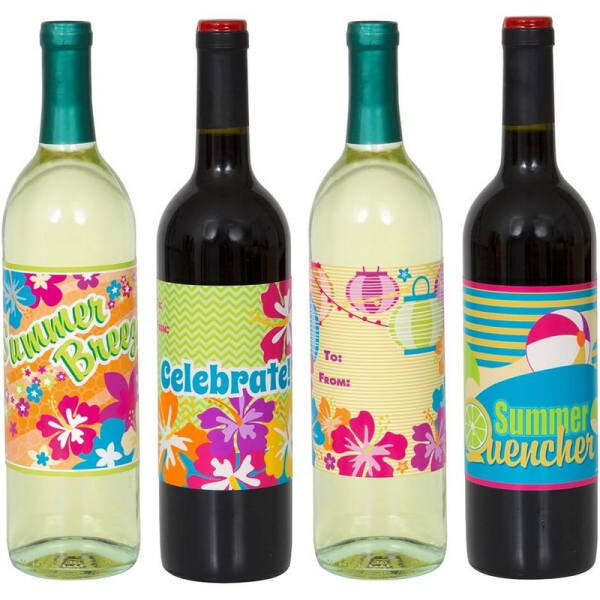 Unique Party Summer Wine Bottle Label (Pack of 4)