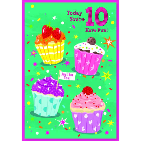 Simon Elvin Cupcake 10th Birthday Card (Pack of 6)