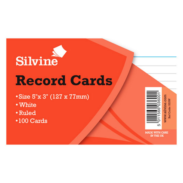 Silvine Small Record Cards Pencil Feint 100 Sheets (Small)