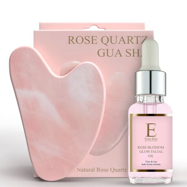 Eclat Skin Rose Blossom Glow Facial Oil+Rose Quartz Gua Sha