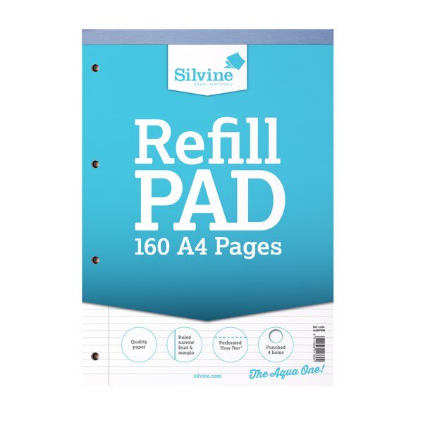 Silvine A4 Refill Pad Feint & Margin (6 Pack of 80 Sheets)