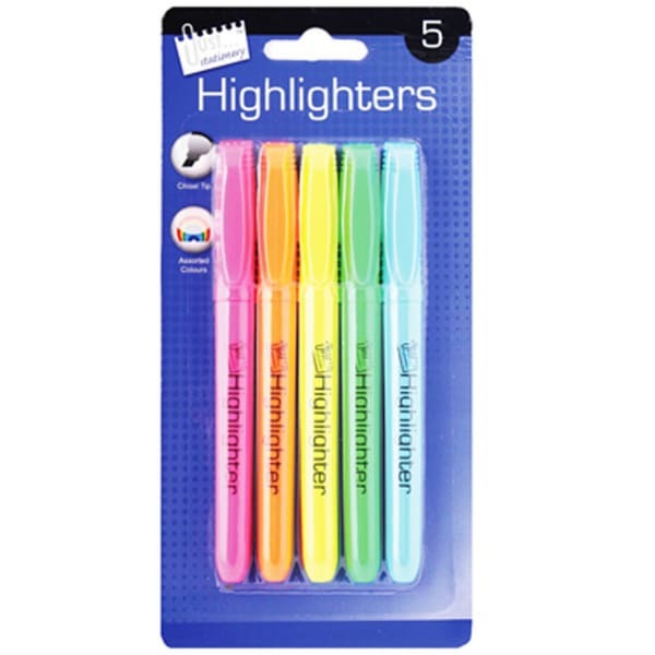 Just Stationery Bright Highlighter Pens (Pack Of 5)