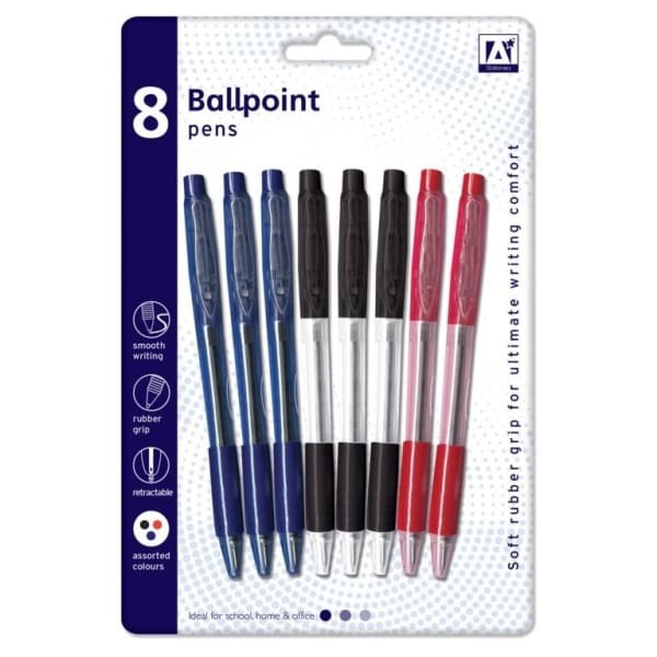 A Star Ballpoint Pens With Grips (Pack Of 8)