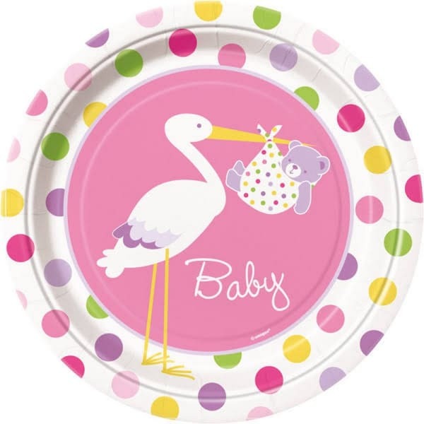 Unique Party Stork Baby Shower Disposable Plates (Pack of 8)