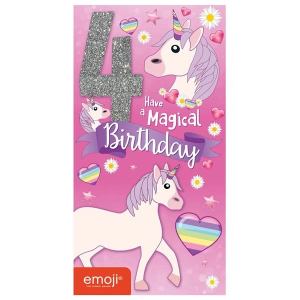 Emoji Have A Fabulous Unicorn 4th Birthday Card