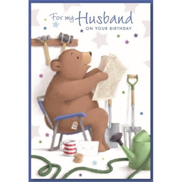 Simon Elvin For My Husband Bear Birthday Card (Pack of 6)