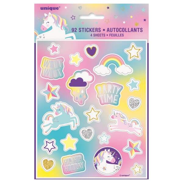 Unique Party Unicorn Stickers (Pack of 92)