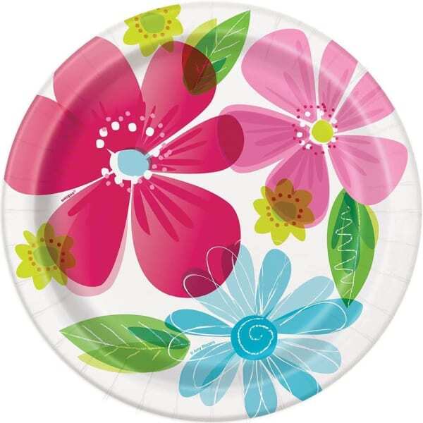 Spring Flower Paper Party Plates (Pack of 8)