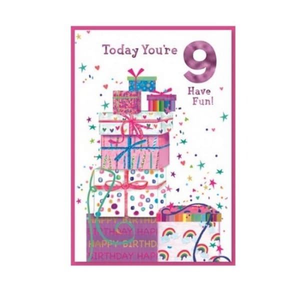 Simon Elvin Present 9th Birthday Card (Pack of 6)