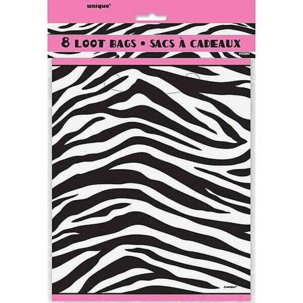 Unique Party Zebra Print Party Bags (Pack of 8)