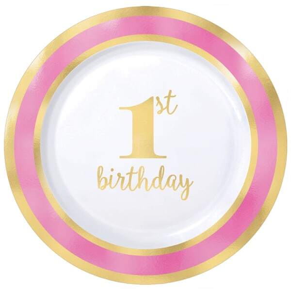 Amscan Plastic 1st Birthday Party Plates (Pack of 10) (XL)