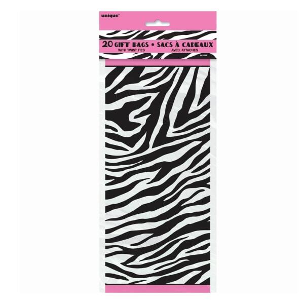 Unique Party Zebra Print Cellophane Party Bag (Pack of 20)