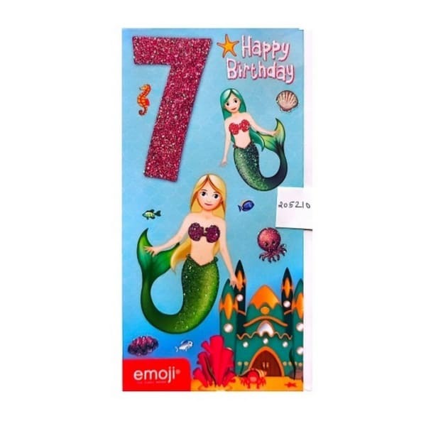 Emoji Mermaid 7th Birthday Card