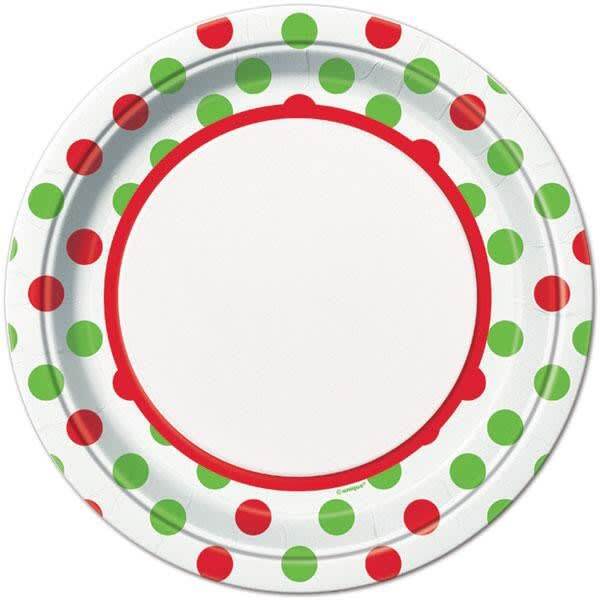 Unique Party Polka Dot Christmas Party Plates (Pack of 8)