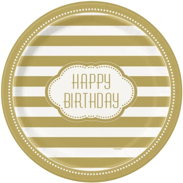 Unique Party Striped Birthday Party Plates (Pack of 8)