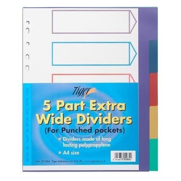 Tiger Stationery Polypropylene A4 Index Dividers (Pack of 5)