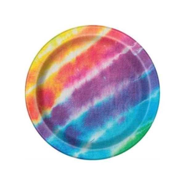 Unique Party Tie Dye Rainbow Party Plates (Pack of 8)